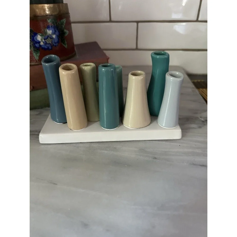 Chive Ceramic Studio Pooley Vase Flower Bud Vase With 8 Tube Shapes Multicolor